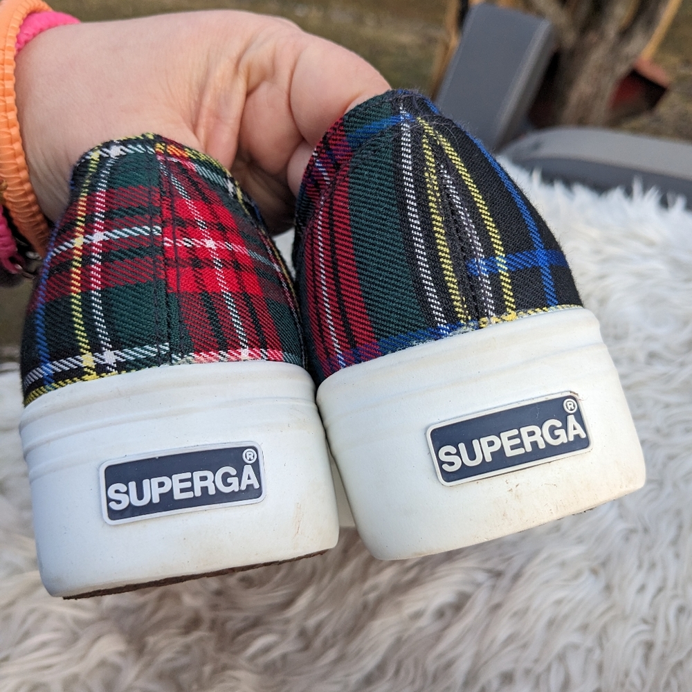 Superga Plaid Tartan Canvas Sneakers in Red, Green, Blue - Picture 3 of 7